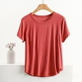 thumbnail image 4 of Tittly T Shirts for Women Spring Tops for Women Women's Solid Color T Shirt Round Neck Short Sleeved Top Large Size Loose Elastic Pure Cotton Base Shirt Tshirts Shirts Basic Tees Red 3XL, 4 of 5