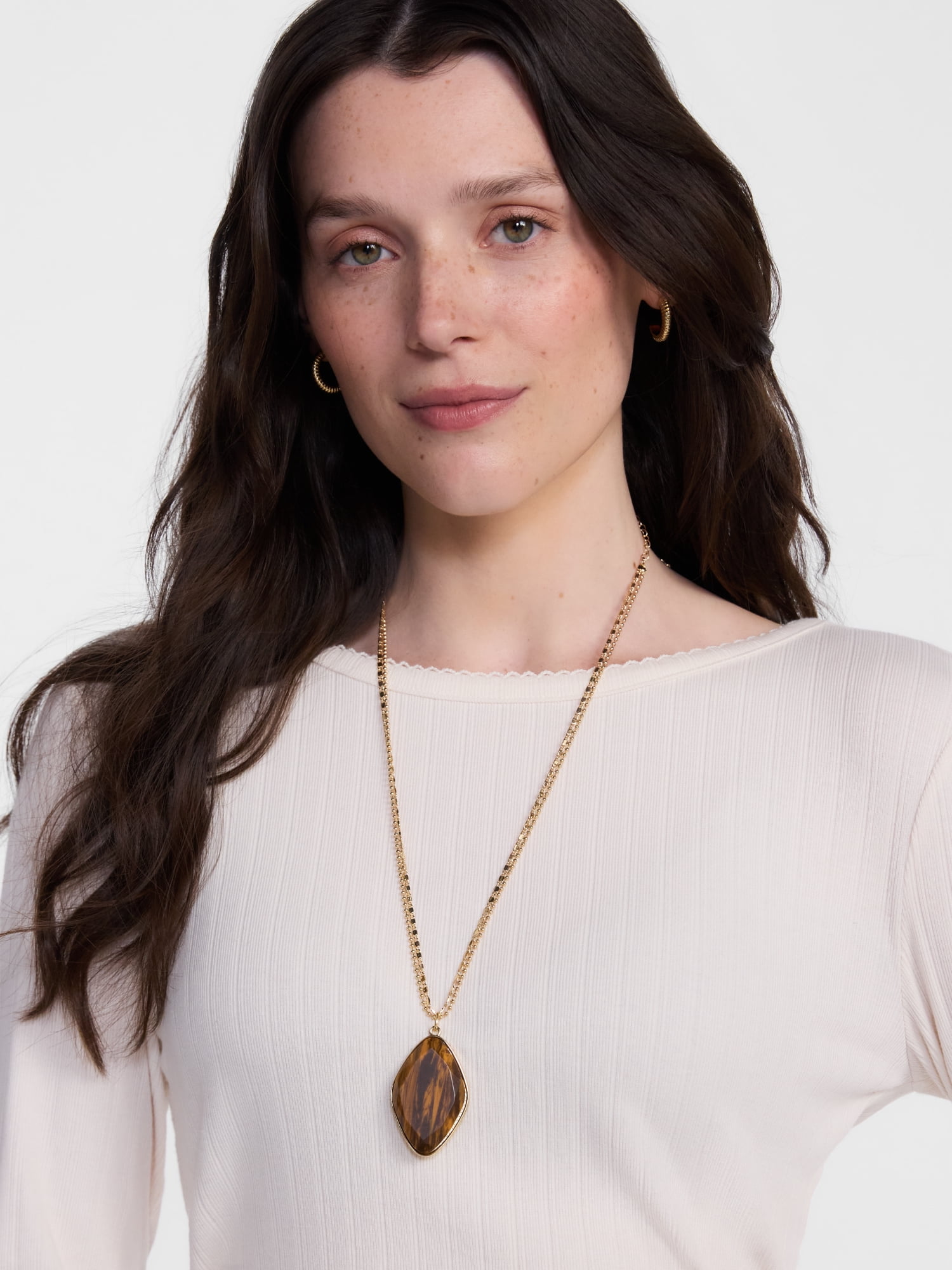 Scenario Women's Gold-Tone Reconstituted Tiger's Eye Stone Pendant Necklace
