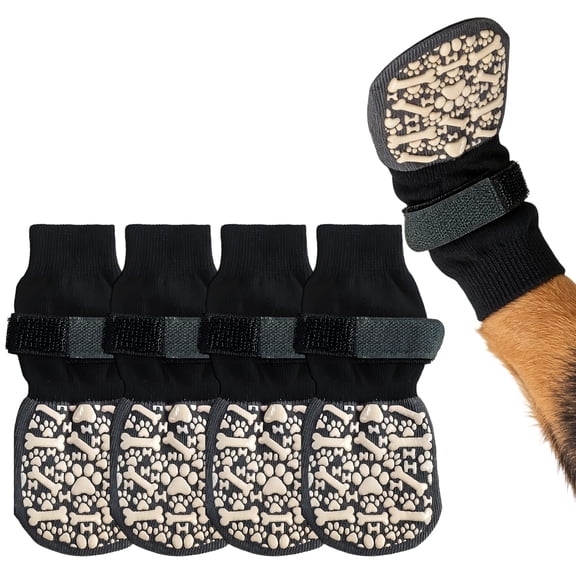 GASTROPOD 4Pcs Socks with Grippers for Samll Dog,Anti-Slip Rubber Sole with Adjustable Strap Dog Socks,Color-Blocked Dog Paw Design High-Stretch Cuff for Easy on & Off Paw Socks for Tile Floors,S