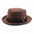 thumbnail image 2 of MEICHEN Fedora Hats for Women Bavarian Costume Hat With Feather Solid Color Panama Hat Plain Hat Brown, 2 of 3