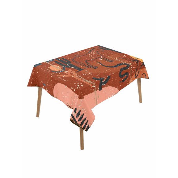 Western Boho Table Cloth, Waterproof Tablecloth for Rectangle Tables, Vintage Abstract Horse Cactus Plant Orange Reusable Washable Fabric Table Cover for Restaurant Kitchen Dining Tables 60"x102"