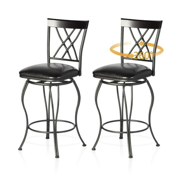 Homy Casa Set of 2 Bar Stools with Swivel Faux Leather Upholstery Seat High Back for Dining Room Kitchen Island