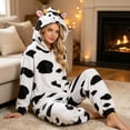 thumbnail image 3 of Onesie Pajamas Animal Cow Themed Plush Halloween One Piece Family Matching Pjs (White M), 3 of 8