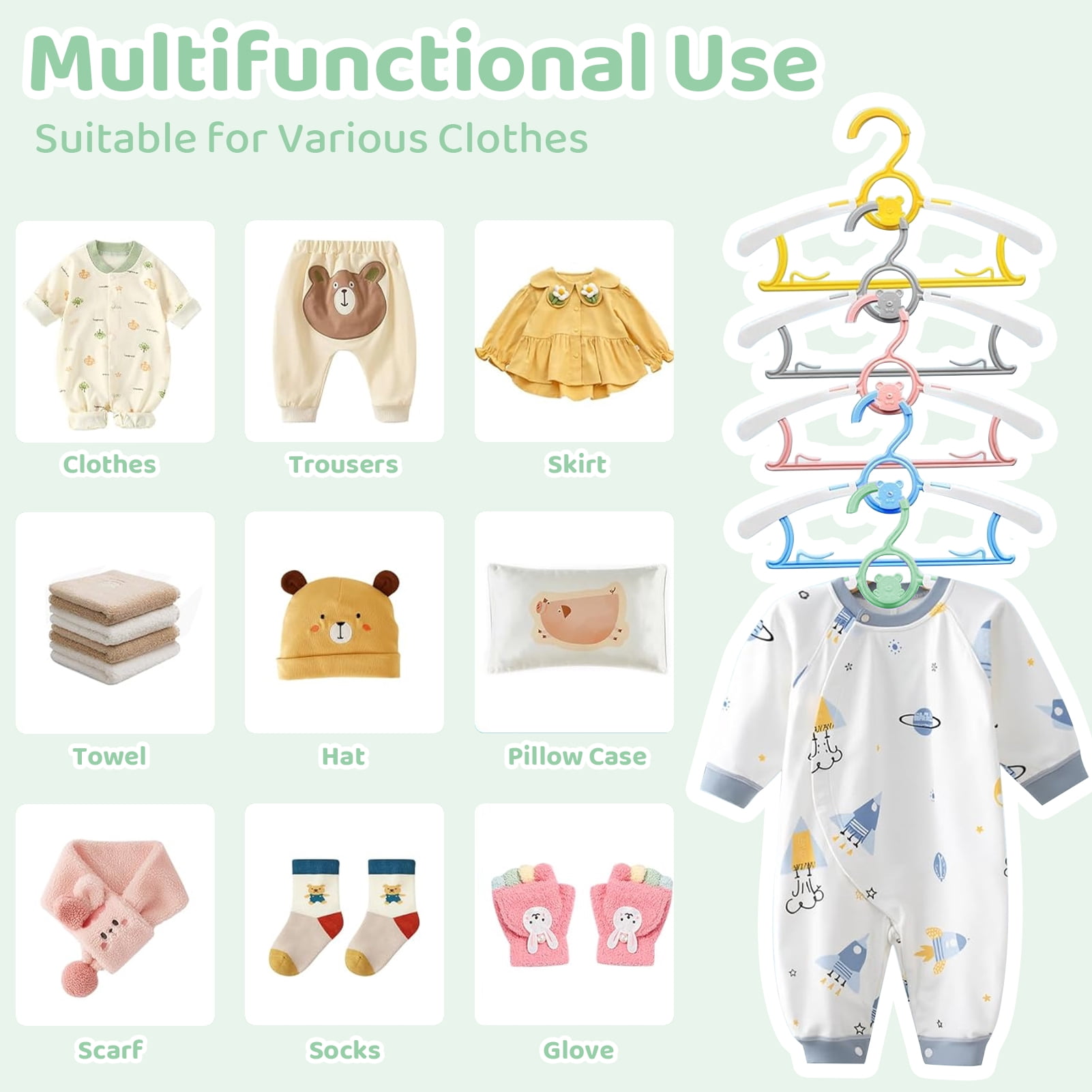 Allhall 50 Pack Baby Hangers, 11-14" Extendable Adjustable Non-Slip Kids Clothes Hangers, Spacing Saving Plastic Toddler Hanger, Ideal for Boys and Girls Closets, Pants, Coats