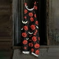 thumbnail image 2 of WTOBBY Women's Casual Loose Fit Vintage Jumpsuit with Halloween Bat Print, Cotton Linen Blend Fabric and Shoulder Strap Design for Retro Style Comfort,RedXL, 2 of 5