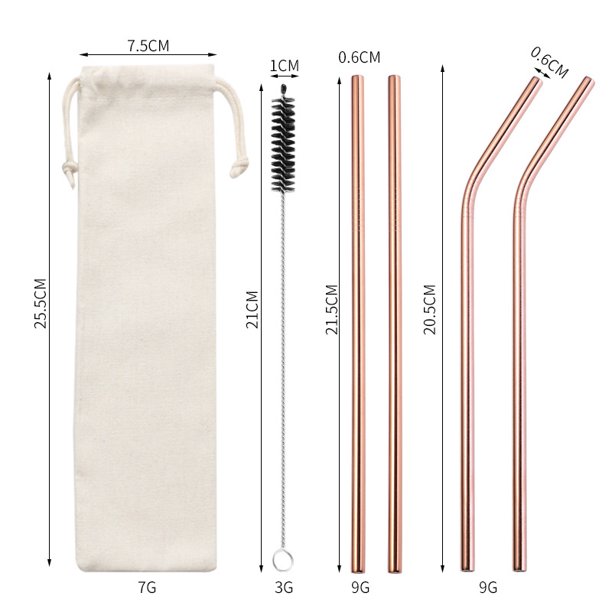 Juego de pajitas de acero inoxidable 304, tubo para beber de metal de color titanio, pajita para café, leche y té
