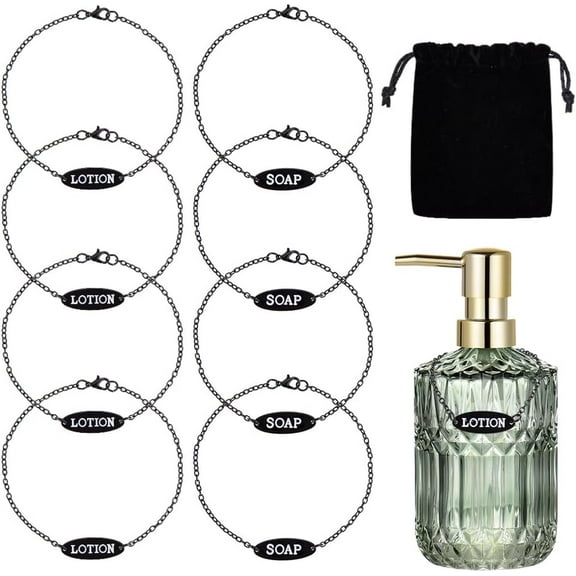 8Pcs Soap and Lotion Dispenser Tags Alloy Lotion Bottle Tags Electrophoresis Black Soap and Lotion Label Tags with Chains for Bathroom Kitchen - 2 Styles DIY