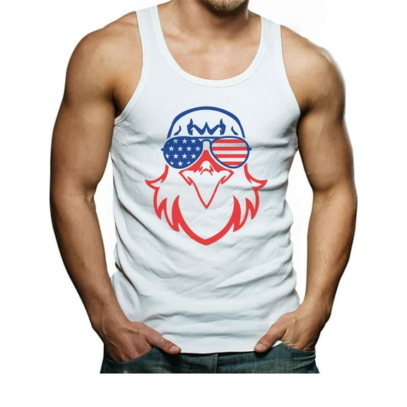 Bald Eagle Tank Top for Men - USA Flag and Eagle Print - Patriotic 4th of July American Men's Tank Top - Perfect for Celebrations and Everyday Wear - Small White