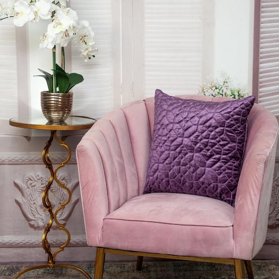 Nassau Collection Tuffed Velvet Quilt Geometric Stitched Square Throw Pillow - 20" - Purple