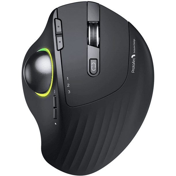 ProtoArc Advanced Wireless RGB Trackball Mouse,Rechargeable 3 Adjustable DPI, 3 Device Connection&Thumb Control -