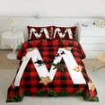 thumbnail image 2 of Manfei Initial M Letter Bedding Comforter Set for Kids, Black Red Buffalo Twin Comforter Sets, Merry Christmas Reversible Bedding Set, Ultra Soft Home Decor, 2pcs, 2 of 8
