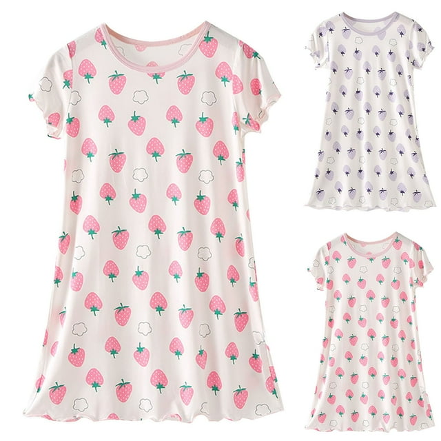 JDQJBZ Robe de Nuit pour Filles à Manches Courtes, Couleur Unie, Coton, Robe de Princesse pour 4-15 Ans