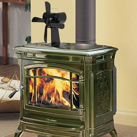 Stove Fan Black Heat Powered 4 Blades Stove Fan Log Fireplace Wood