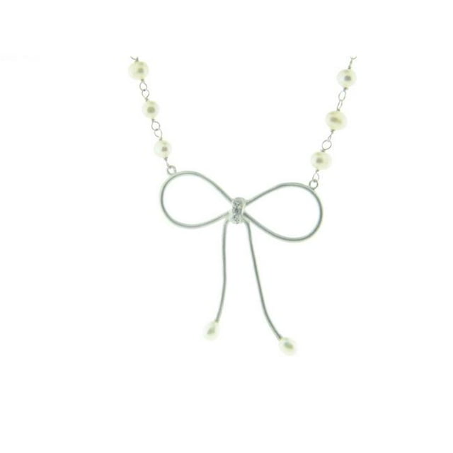 Pendentif Nœud Mini Collier Perle en Argent Sterling Zircon Cubique