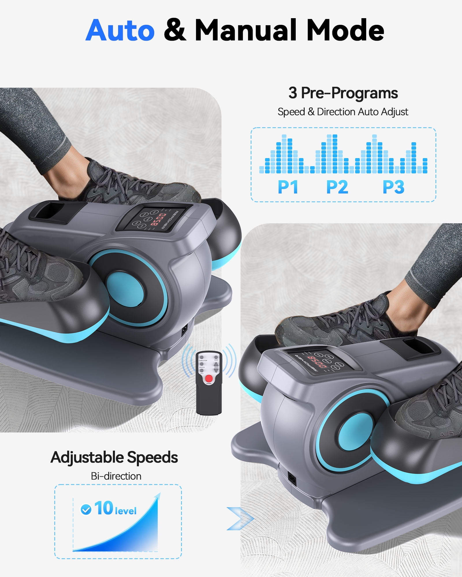 UPGO Under Desk Ellipticals Electric, Elipse Leg Exerciser for Seniors Fully Assembled, Seated Pedal Exerciser with Remote Control & Non-slip Mat & Foot Straps Band