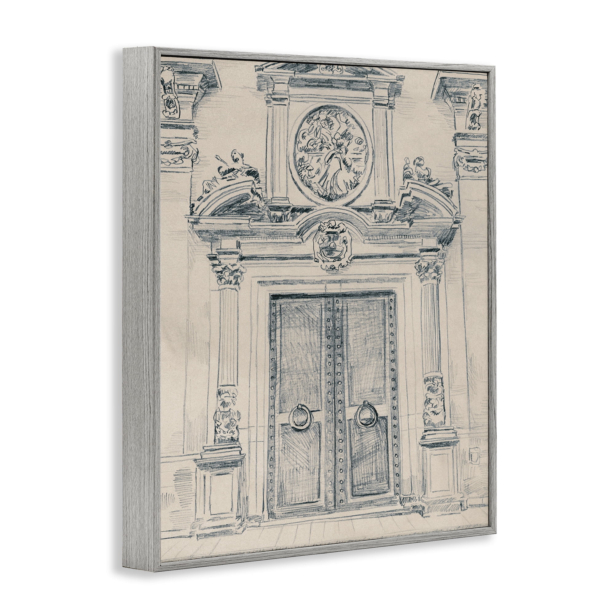 Stupell Industries Detailed Architecture Scene Town & City Drawing Gray Framed Art Print Wall Art, 24 x 30