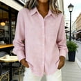 thumbnail image 2 of YanHoo Women Cotton Linen Button Down Shirts Striped Long Sleeve Blouses V Neck Collared Ladies Summer Casual Office Work Tops Pink,XXL, 2 of 8