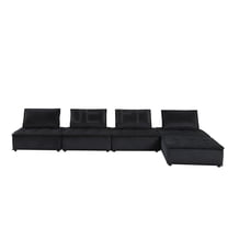 JERFIT Modern 5-Piece Modular Sectional Sofa with Ottoman, Plush Black Velvet Upholstery, Deep Seating for Living Room