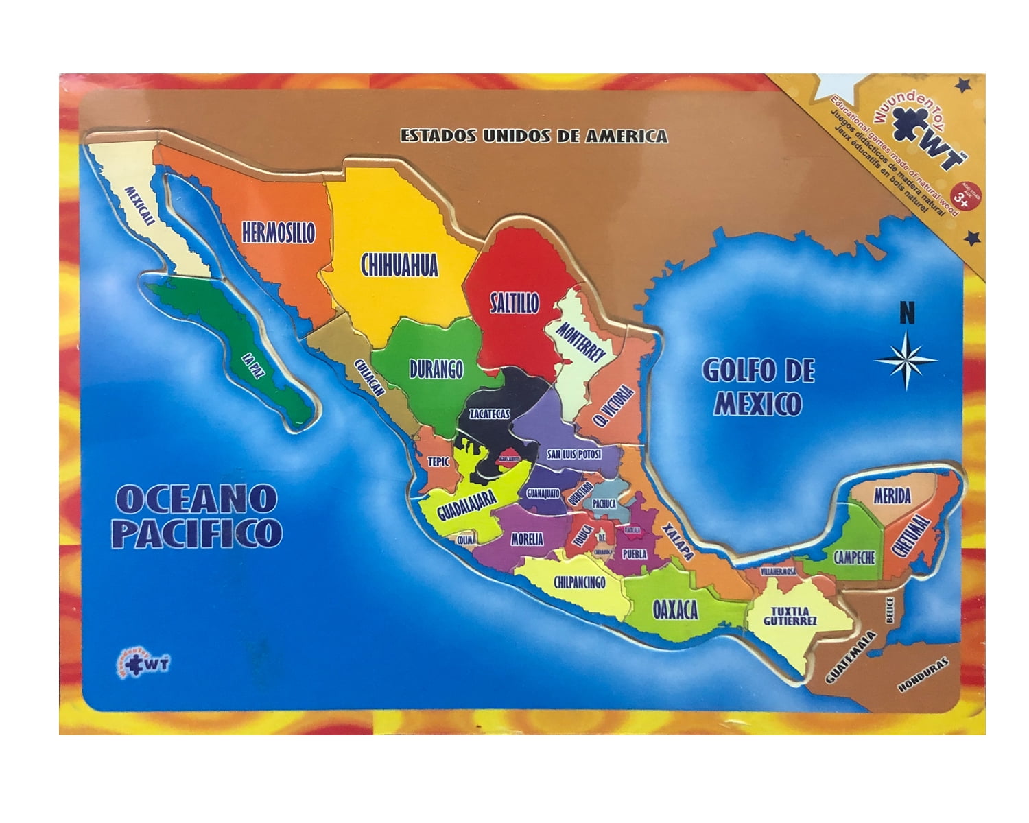 Wooden Puzzle for Kids and Toddles "Mexican Republic" 25 Pieces by