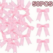 50-Pack Light Pink Grosgrain Ribbon Bows - 3-Inch Premade Twist Tie Bows for Gift Wrapping, Treat Bags and Craft Projects
