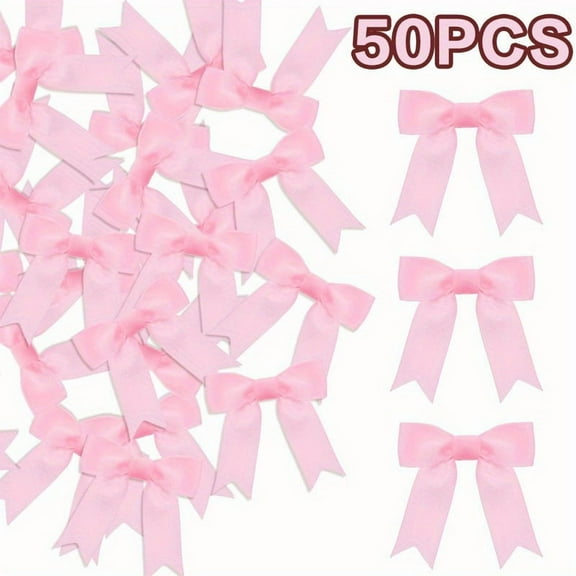 50-Pack Light Pink Grosgrain Ribbon Bows - 3-Inch Premade Twist Tie Bows for Gift Wrapping, Treat Bags and Craft Projects