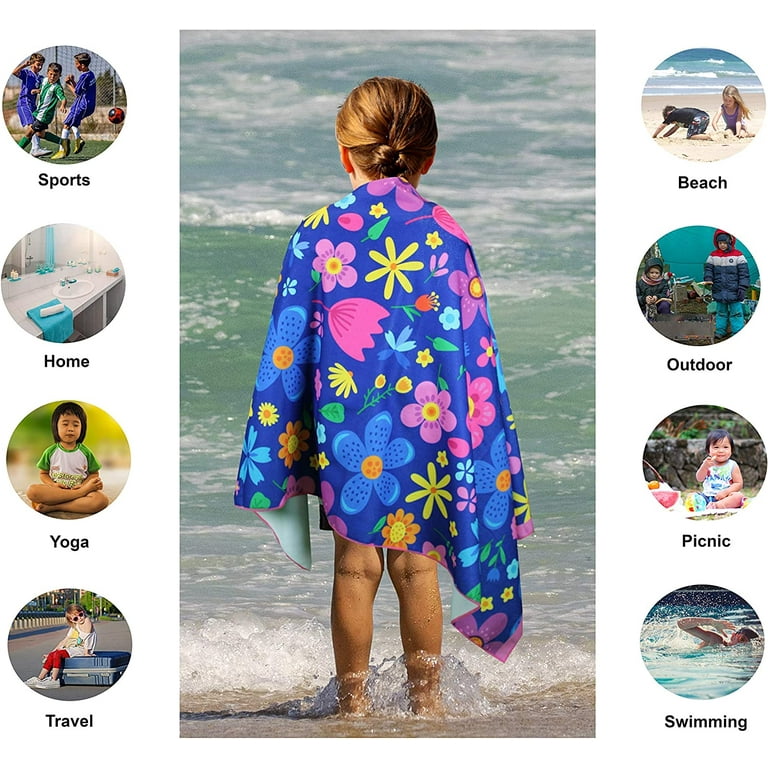 Yumcute Kids Beach Towel - Unicorn Design, Microfiber, Super Absorbent, 59 X 29.9 Inches, Pink, Sand-Free