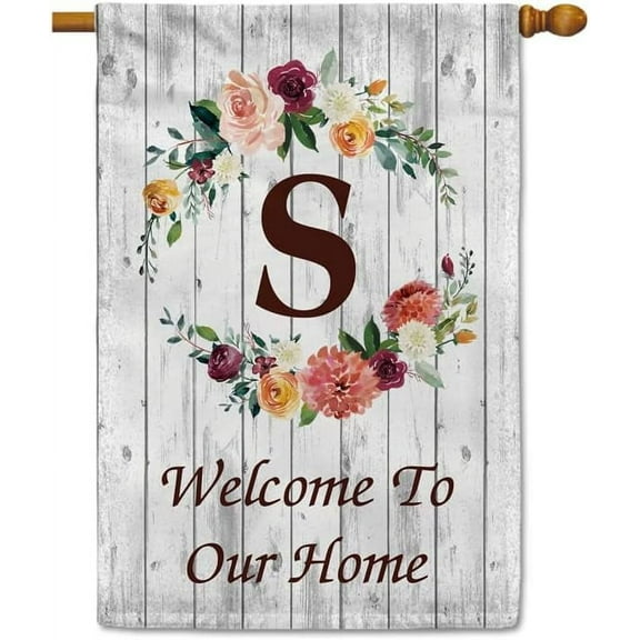 Hello Spring Flowers Summer Initial Letter Monogram S House Flag Welcome to Our Home Warminghouse Decor Banner for Outside 28X40 Inch Double Sided