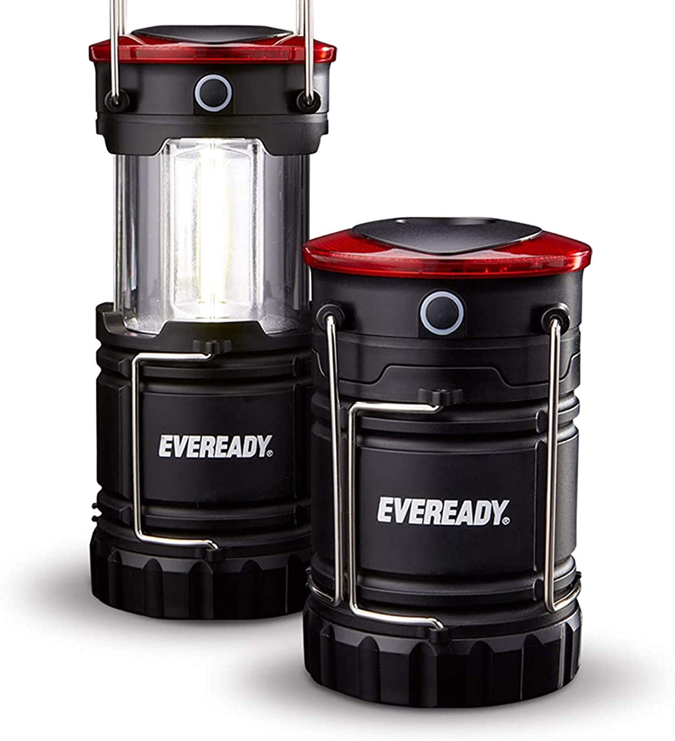 Eveready 360 LED Camping Lantern, IPX4 Water Resistant, Super Bright, 100  Hour Run-time, Battery Powered Outdoor LED Lantern, Black, 2-Pack, Compact