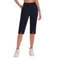 thumbnail image 5 of UVEASISHA Women Capris High Waist Side Slit Cropped Pants Stretchy Comfy Summer Capri Pants with Pockets Navy XL, 5 of 10