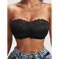 thumbnail image 3 of VISALY Women's Lace Strapless Bandeau Bra Padded Wireless Anti-Slip Tube Top Bra High Support Lace Comfortable Breathable Bra Non-Slip Seamless Convertible Bralette Sleeveless Bralettes Black L, 3 of 6