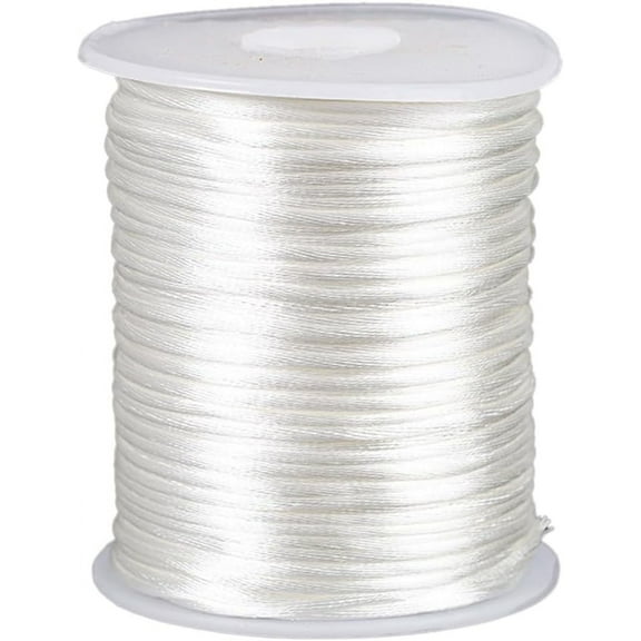 100 Yards 2MM Nylon Cord White Bracelet String White Nylon Satin Cord Wind Chime String Thread Macrame Trim Cord Valentines Day Present for Jewelry Making Beading Macrame Craft Blind