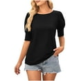 thumbnail image 1 of Yuyuzo Puff Short Sleeve Tops for Women Crewneck Solid Color T Shirts Basic Business Blouses Top, 1 of 4