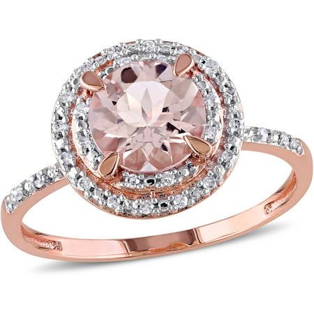 Tangelo 1-1/6 Carat T.G.W Morganite and 1/10 T.W. Diamond 10kt Rose Gold Double Halo Ring