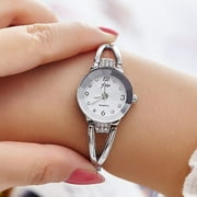 Women Quartz Watches Fashion Elegant Waterproof Wristwatch Petite Bracelet Watch (Silver)