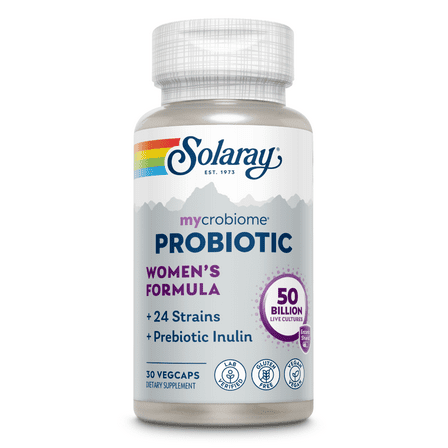 Solaray Mycrobiome Probiotic Womens Formula, 24 Strains Plus Prebiotic Inulin, Specially Formulated for Women, Digestion, Mood & Urinary Tract Support, 50 Billion CFU, 30 Servings, 30 VegCaps