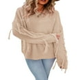 thumbnail image 2 of Chandail pour Femmes Grande Taille Décontracté Uni à Manches Longues Col à Franges Tricot, 2 of 6
