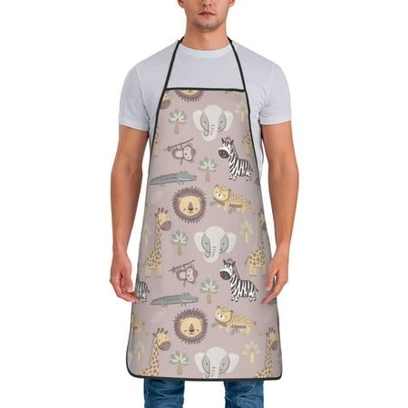 

Wukai Safari Animals Print Aprons Adjustable Bib Aprons Cooking Kitchen Chef Apron for Women and Men