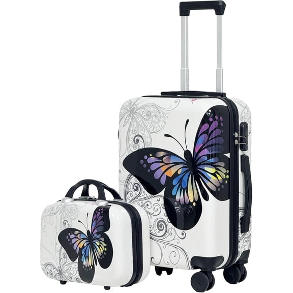 JINSHENBAOZI 2-Piece Butterfly Hardside Luggage Sets, White