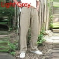 thumbnail image 2 of Men Drawstring Straight Pants Bottom Sweatpants Plain Weave Cotton Linen Solid Trousers Joggers, 2 of 2
