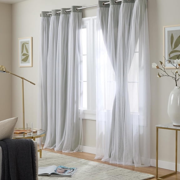 Double Layer Grey Curtains - Sheer and Blackout Window Drapes, Energy Efficient Grommet Panels for Bedroom, Living Room, 52"x84", 2 Pieces