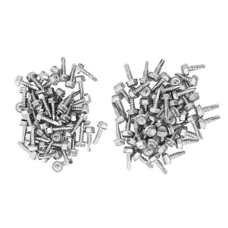 

100Pcs Self Drilling Screw Hex Head Fastener 2 Types Accessory Set Kit for Installation