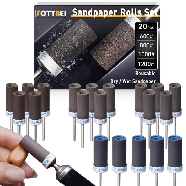 Kit de rollos de lijado FOTYBEI de 20 piezas, grano 600-1200, vástago de 1/8"
