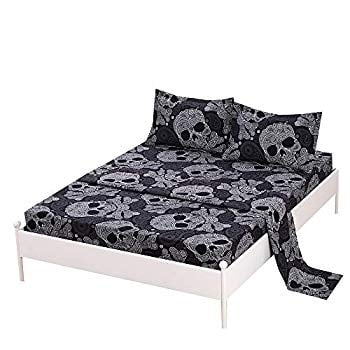 Sugar Skull Bed Sheets Microfiber Skeleton Bedding Sheet Sets With