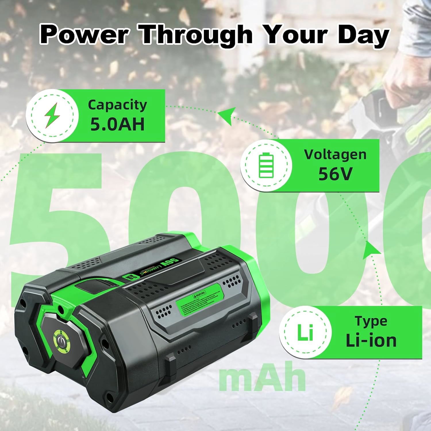 Mingsci 5.0Ah Replacement for Ego 56V Lithium Battery BA2800T BA2800 EGL1828 5000mah with Fuel Gauge, Compatible with Ego Power Tools