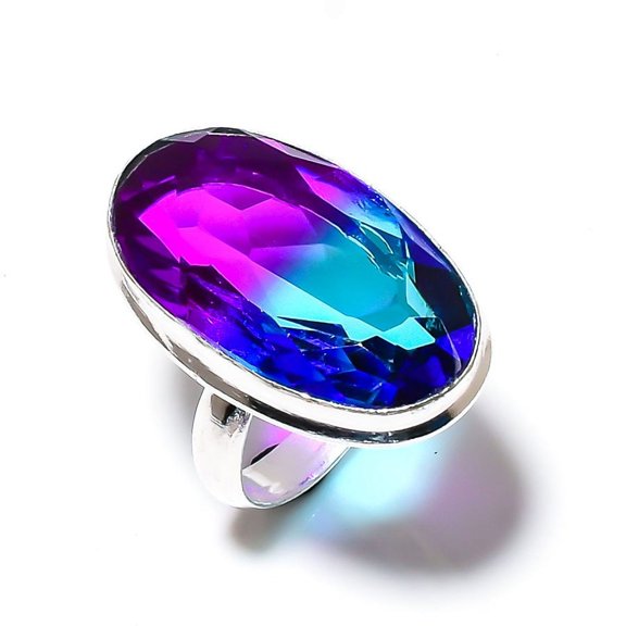 Natural Bi-Color Tourmaline Gemstone 925 Sterling Silver Gift Ring Size 10