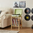 thumbnail image 5 of LELELINKY 2-Tier Record Player Stand with Vinyl Storage up to 100 Albums, Vinyl Record Storage Holder, End Table for Living Room, Natural Oak, 5 of 8