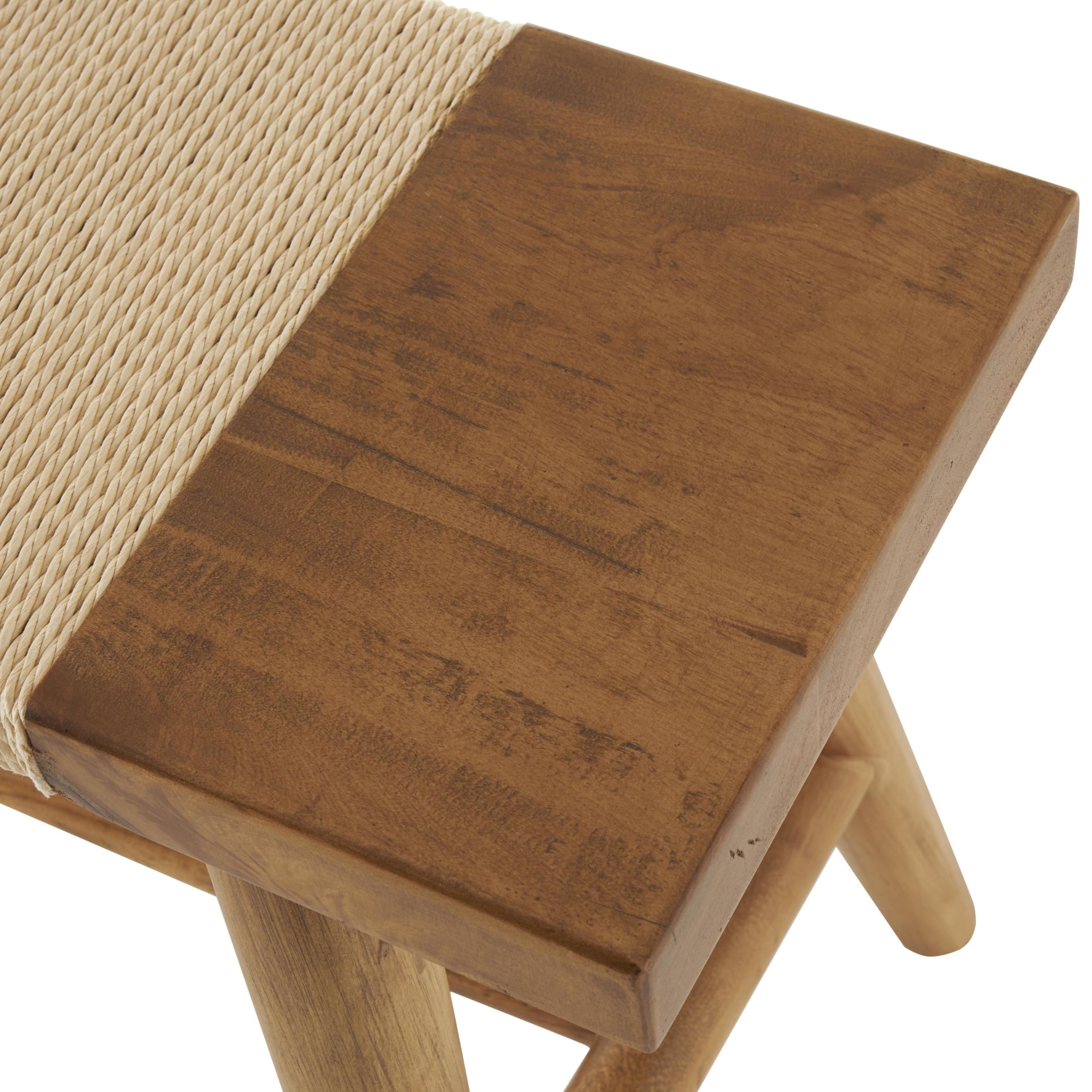 DecMode Wood Handmade Slim Bench with Faux Rattan Wrapped Seat, Brown