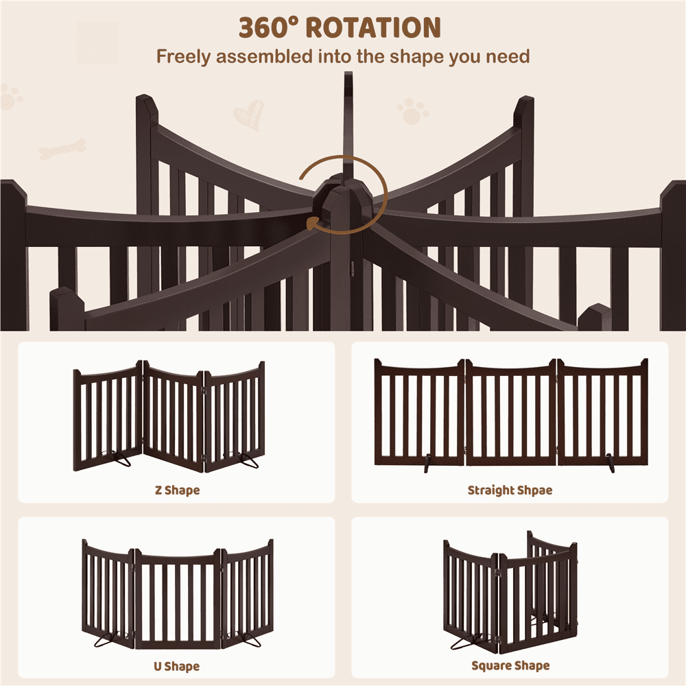 Alden Design 24" Tall Freestanding Wooden Pet Gate with Two Support Feet, Espresso