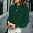 thumbnail image 2 of Enjoytime Tops for Women Trendy Fall Winter Solid Color Round Neck Shirts Business Casual Dressy Womens Button Down Blouse Green XXL, 2 of 2