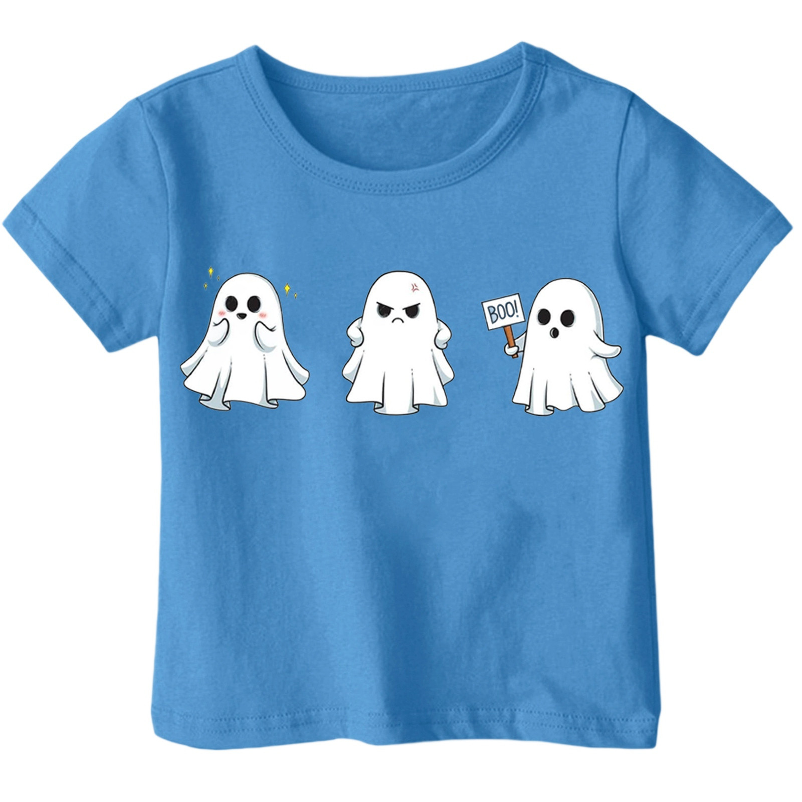 T-shirt Halloween Fille - Manches Courtes, Motif Citrouille Orange, Coupe Décontractée